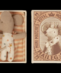 Maileg Baby Topolina Che Dorme Pois Arcobaleno E Righe Rosa E Salmone