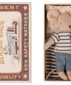 Maileg Big Brother Mouse In A Matchbox - Blue Stripe