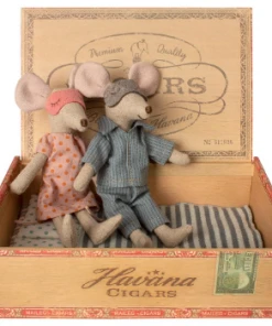 Maileg 15cm Mom and Dad Mouse in Cigar Box