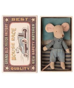 Maileg Little Brother Mouse In Box - Blue Check Shirt