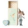Maileg Big Brother Mouse Tooth Fairy In A Matchbox with Metal Heart Shaped Tooth Box-blue