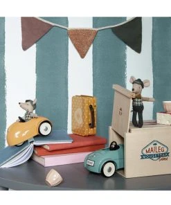 Maileg Mouse with Yellow Car and Garage.