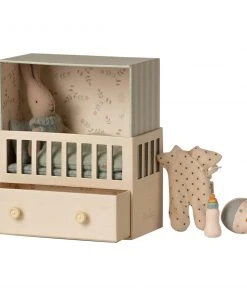 Maileg Baby Room Set with Micro Rabbit - Mint Blue