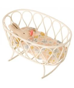 Maileg White Metal Crib with Sleeping Bag