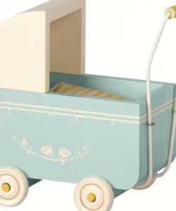 Maileg Blue Wooden Baby Pram for My Rabbits