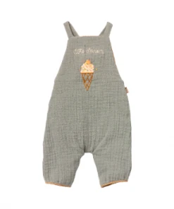 Maileg Size 4 Rabbit in Short Pale Teal Dungarees