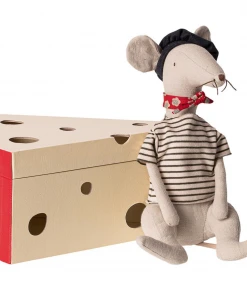 Maileg Rat In Cheese Box - Light Grey