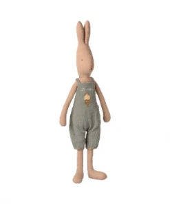 Maileg Size 4 Rabbit in Short Pale Teal Dungarees