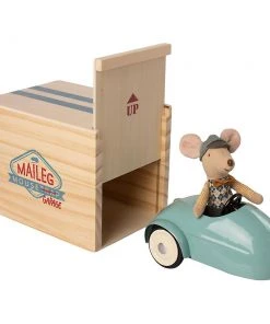 Maileg Mouse with vintage car and garage - Blue